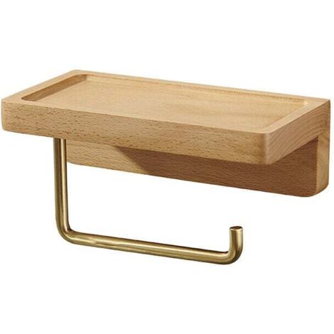 Devidoir Porte Papier Toilette Double Installation Bois Massif Hêtre Dérouleur Support Papier WC Mural Auto-adhésif Coins Arrondis Porte Rouleau de Papier Décor pour la Salle de Bain Cuisine(Hêtre)