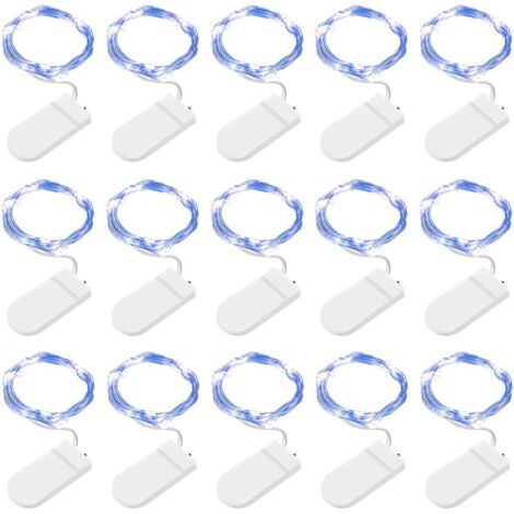 Aiperq 15 Pack Blue LED String Lights, 2M 20 LED Battery Operated Copper Wire Fairy Lights for Christmas Birthday, Wedding, Halloween (1/5)