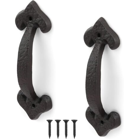 Poignée de Porte en Fonte Ancienne, 2 Pièces Poignée Porte Coulissante, Poignée de Porte Rétro, Gamme Complète d'Accessoires, pour Portes de Hangar, Garages, Placards (1/4)