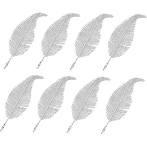 Aiperq 8pcs Christmas Tree Topper Feather Clips, Christmas Glitter Feathers, Christmas Home Decoration (Silver) (1/5)