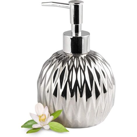 Aiperq Distributeur de savon en céramique argentée - Style ferme moderne - Pour salle de bain élégante, hôtel, décor de cuisine - Argent