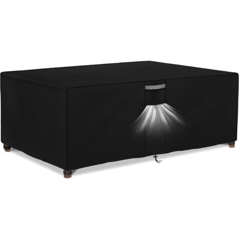 [JAMAIS UTILISÉ]  Housse Salon de Jardin Exterieur Imperméable, Tissu Oxford 420D, Coupe-Vent, Anti-UV Housse de Protection Table de Jardin avec Grilles D'aération, Rectangulaire (180x120x74cm) - Noir (1/5)