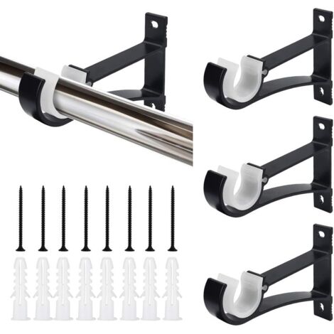 Aiperq Lot de 4 supports de tringle à rideaux - Support mural robuste - En métal - Avec vis et colle - Pour tringle à rideau