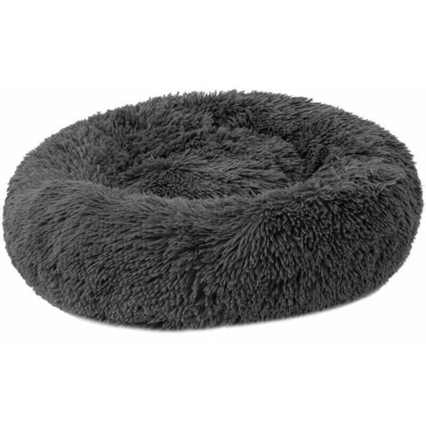 Lit Rond en Peluche Douce pour Animaux de Compagnie, Convient pour les Chats et les Petits Chiens, Coussin Confortable, Couleur Gris Foncé, Dimensions 60 cm. (1/5)