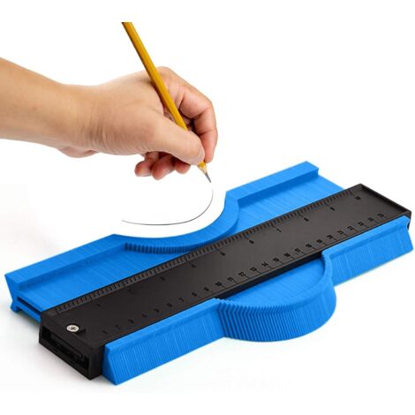 Jauge de Contour 25cm, Duplication de Forme et Profil Irrégulier pour Gabarit de Découpe, Outil de Traçage Professionnel en Plastique ABS pour Parquet Menuiserie (Bleu) (1/4)