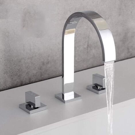 Vasque à poser entièrement en cuivre avec double poignée, eau chaude et froide, conception à trois trous, adaptée à un usage domestique, ensemble de salle de bain trois pièces, vasque avec robinet sép (1/5)