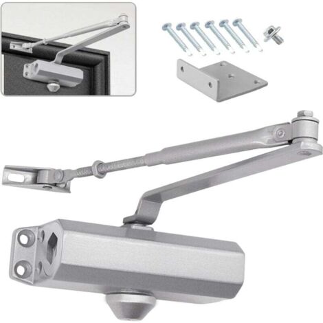 Ferme-porte hydraulique automatique avec dispositif d'arrêt, ferme-porte à ressort réglable, tampon fermé à usage commercial et résidentiel 25-45 kg porte(Argent) (1/4)