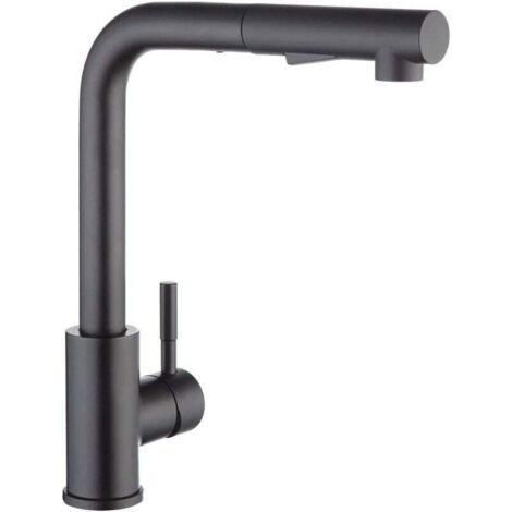 Robinet de cuisine avec douchette noire, mitigeur de cuisine avec douchette extractible, robinet de cuisine en acier inoxydable 304 brossé, mitigeur d'évier rotatif à 360°, robinet d'évier à 2 jets (1/4)