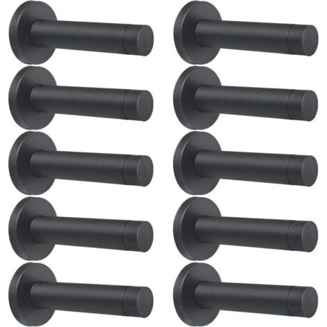 Un ensemble de 10 butées de porte robustes de 9 cm en acier inoxydable 304 avec pieds en caoutchouc, fixables au mur, avec fonctions de réduction du bruit et de protection, noir mat.