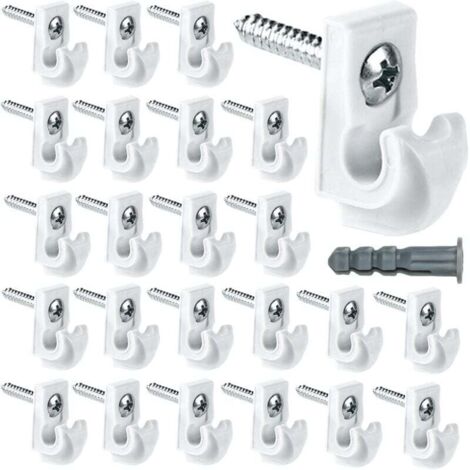 Confezione da 24 staffe per mensole in plastica bianca per impieghi gravosi, clip, viti e tubi di espansione inclusi per ripiani in metallo per armadi.