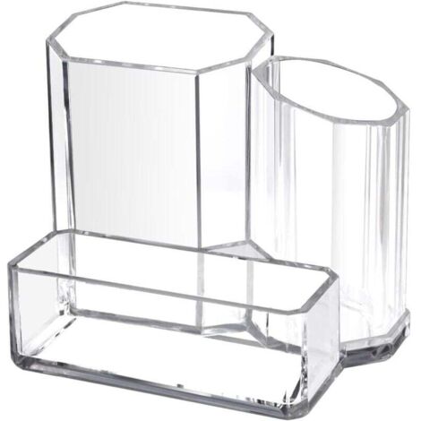 Portapenne in acrilico per scrivania, portapenne, portaoggetti per accessori e trucchi con 3 scomparti, organizer per la scuola e la casa