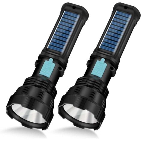 Torcia solare a LED, ricaricabile e portatile, impermeabile IP65, batteria da 2000 mAh, ideale per sopravvivenza, emergenza e campeggio (confezione da 2)