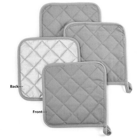 Topflappen aus Baumwolle für die Küche – 4-teiliges quadratisches Topflappen-Set, Topfuntersetzer-Set, grau, 17,8 cm, Frottee-Topf mit Halter zum Kochen und Backen im Ofen (1/4)