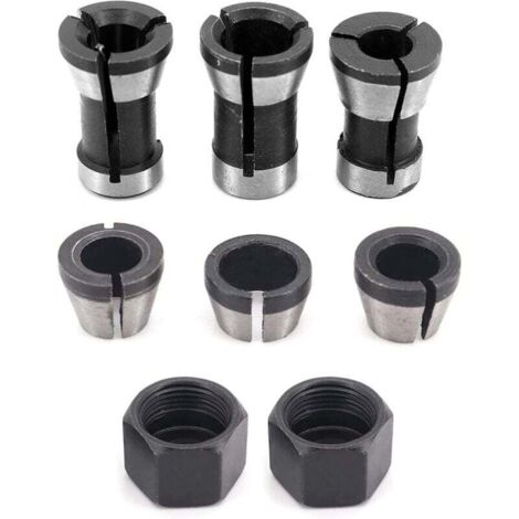 6 mandrini per fresatrice in acciaio ad alta precisione - 6 mm, 6,35 mm, 8 mm + 2 dadi