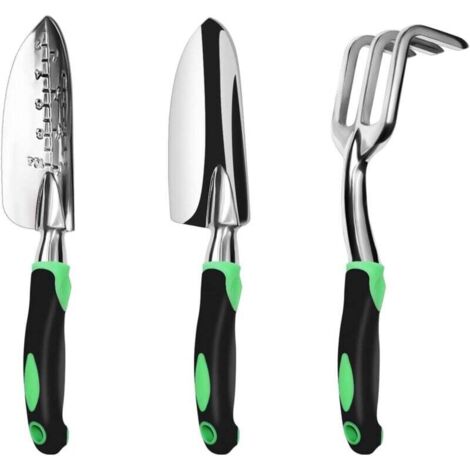 Set di attrezzi da giardino, confezione da 3, kit da giardinaggio in alluminio resistente, include cazzuola manuale, cazzuola per trapianto e rastrello manuale per coltivatore (1/4)