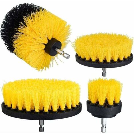 Ensemble de quatre têtes de brosse pour perceuse, à poils souples, adapté aux perceuses électriques, peut être utilisé comme outil de nettoyage pour les surfaces de la salle de bain, de la voiture et
