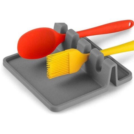 Porte-couverts en silicone avec bac d'égouttage, adapté à différents types de couverts, résistant à la chaleur, sans BPA, peut être utilisé comme porte-cuillères et support pour la plaque de cuisson. (1/4)