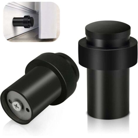 Lot de 2 butées de porte de 64 mm, butées de porte noires sur pied, butées de porte robustes en acier inoxydable, protections de plinthe murales