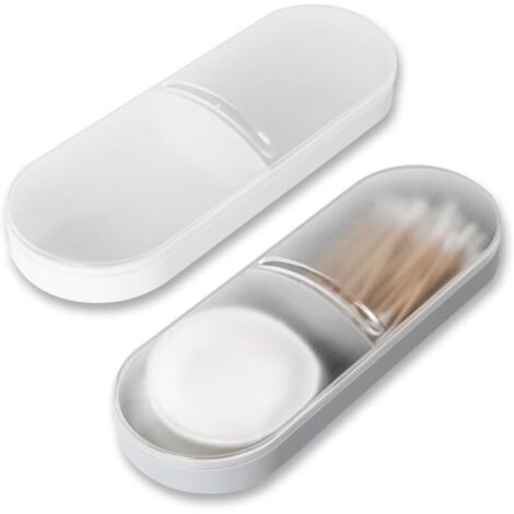 Boîte légère en plastique pour cotons-tiges (lot de 2), boîte de rangement portable à double compartiment, design transparent, convient à la maison et aux voyages, blanc et gris. (1/4)