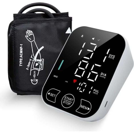 Tensiomètre de bras à usage domestique, écran rétroéclairé par LED, surveillance de la fréquence cardiaque, 2 x 120 enregistrements, brassard de 8,7 à 18,9 mm.