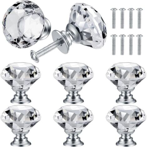 8 poignées de porte en cristal, poignées diamant, poignées de meuble diamant, poignées décoratives, poignées de tiroir, poignées de cuisine - 30 mm (1/4)