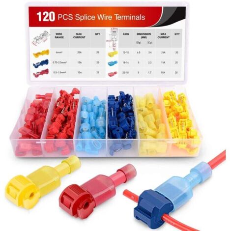 Kit de 120/60 paires de borniers à déconnexion rapide de type T auto-détachables avec connecteurs mâles à déconnexion rapide entièrement isolés en nylon