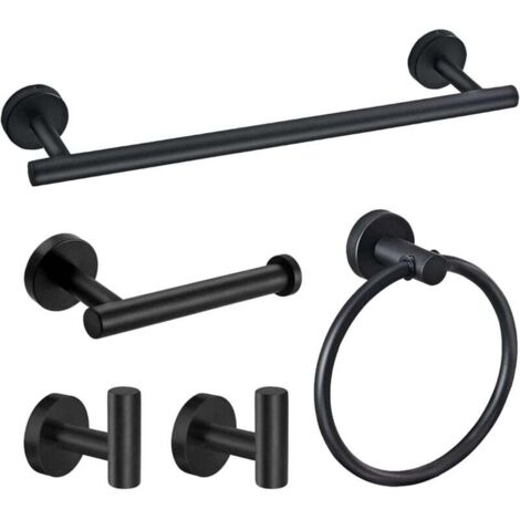 Un ensemble de 5 accessoires de salle de bain muraux en acier inoxydable noir mat