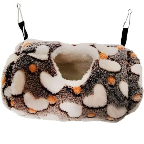 Hamac pour petits animaux avec un sac de couchage chaud en coton, adapté aux souris, hamsters, gerbilles, écureuils et cobayes (marron). (1/4)
