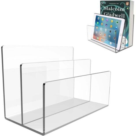 Porte-documents transparent en acrylique à deux compartiments, organiseur de bureau, adapté à la maison, au bureau et à l'école, peut contenir des enveloppes, des factures et des documents papier.