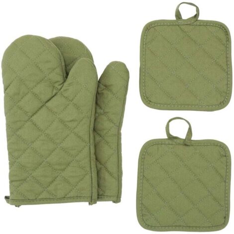 Ensemble de gants de cuisine et de tapis résistant à la chaleur, résistant à la chaleur jusqu'à 500 degrés Celsius, tapis de cuisine en coton extra épais résistant à la chaleur (12 pouces, vert).