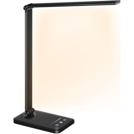 Lampe de bureau LED, à intensité variable, 10 niveaux de luminosité, 5 modes de couleur, protection oculaire tactile, avec interface USB/fonction minuterie, pliable/rechargeable.