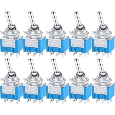 10 Pièces Mini Interrupteur à Levier ON/OFF/ON 6 bornes 3 Position DPDT Métal interrupteur à bascule AC 125V 6A pour la Voiture Camion Bateau MTS-203 (1/5)
