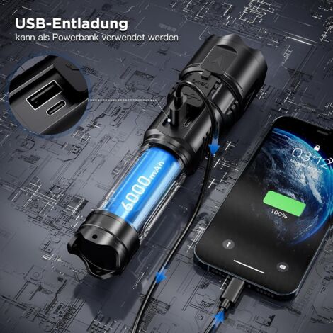 Cinlinso Lampe Torche LED Ultra Puissante 100000 Lumens - Rechargeable, 7 Modes, Étanche IPX7