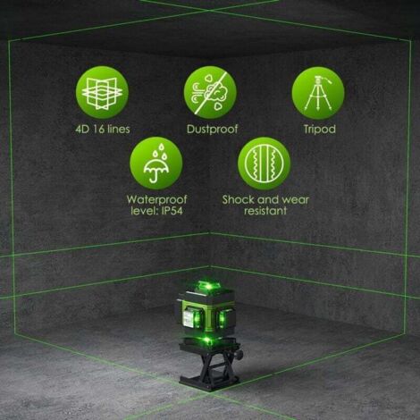 Niveau laser à 16 lignes auto-nivelant à 360°, 4 x 360 ° 4D