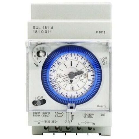 Debuns – Interrupteur horaire mécanique bidirectionnel 24h sur rail DIN – Tension 250VAC – Courant 16A – Réserve de marche – Installation rapide - SUL 181 D