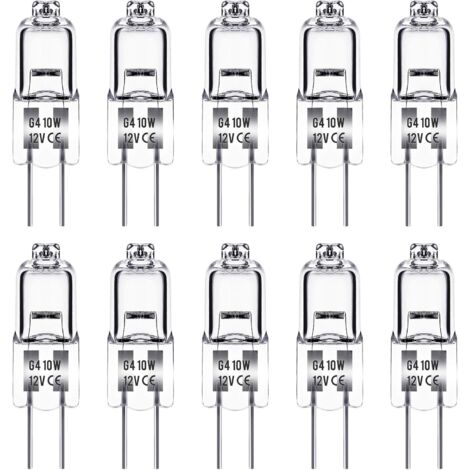Ampoule Halogene G4, Ampoule G4 12V 10W, blanc chaud 2800K, 150LM, LampeHalogene G4, Lampe à Capsule Transparente, paquet de 10 (1/5)
