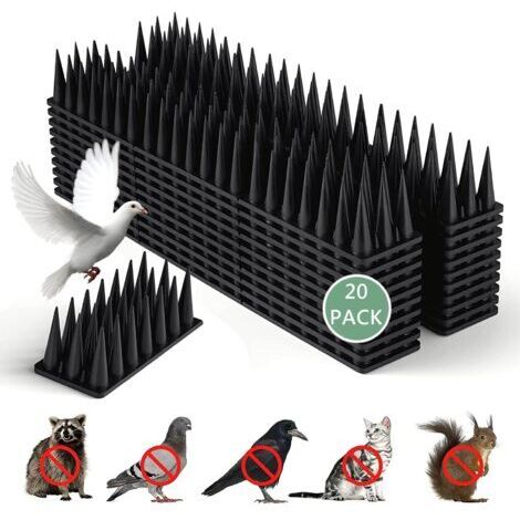Piques anti-oiseaux, lot de 20/6 m, Répulsif pour insectes et animaux pour écureuils, ratons laveurs, pigeons, chats, renards, clôtures anti-oiseaux pour l'extérieur (Noir)