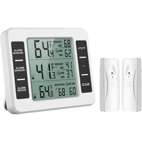 Thermomètre sans fil pour réfrigérateur et congélateur avec 2 capteurs, alarme sonore et fonctions min/max – idéal cuisine, maison et restaurant (1/4)