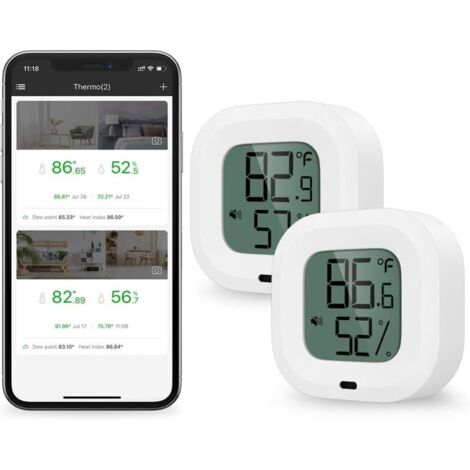 Thermomètre Hygromètre Bluetooth 2 Pièces avec Exportation Données iOS Android Alarme Température Humidité pour Maison Étui Guitare Cave à Cigares (1/4)