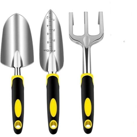 Ensemble d'outils de Jardinage 3 pièces en Aluminium Robuste Comprenant Une truelle de Transplantation et Un râteau à Main, Un Manche Ergonomique en Caoutchouc antidérapant (1/4)