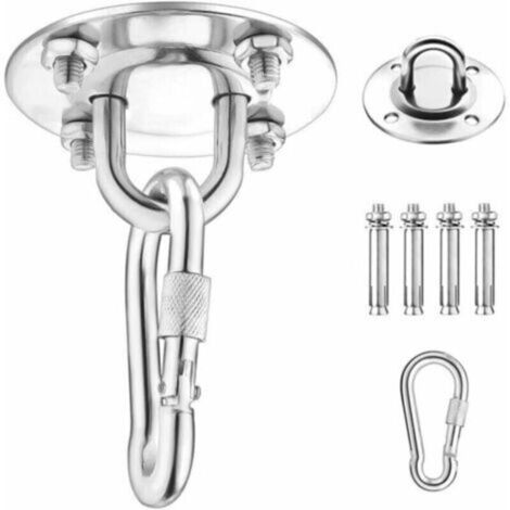 Crochet mural pour hamac, chaise suspendue et sac de frappe – Acier inoxydable, avec mousqueton et vis – Argent – TRIMEC (1/5)