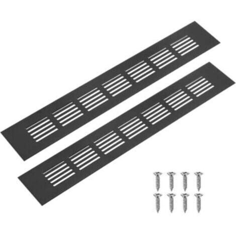 Grille d’aération intérieure en aluminium – Lot de 2 pièces rectangulaires 300 x 50 mm, noir, pour armoires et meubles à chaussures (1/5)