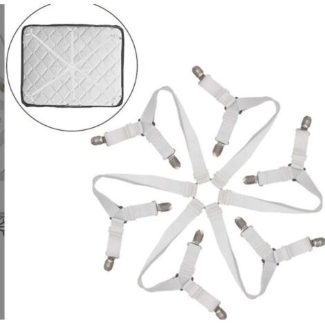 Set de Fixations pour Draps – 6 Crochets Réglables + Sangle Tripode Taille 6 – Compatible Tous Matelas Ronds & Carrés (1/4)