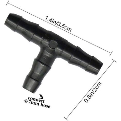 Raccord en T pour tuyau d’irrigation 4/7 mm – Lot de 100 pièces en PVC, compatible micro-goutte à goutte et brumisation (1/3)
