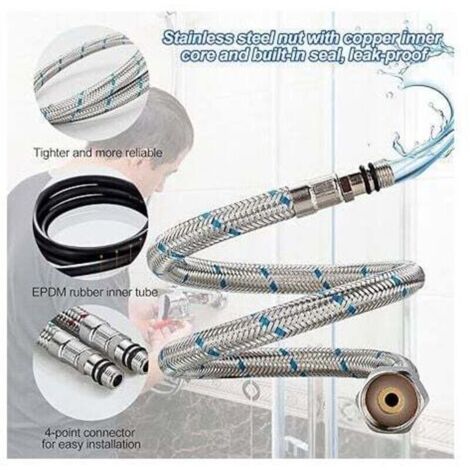 Tuyau de raccordement flexible pour robinet d’eau – DN6, filetage G 3/8, longueur 80 cm, lot de 2 pièces (1/3)
