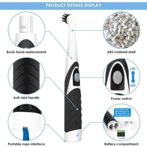 Brosse de nettoyage électrique 4 têtes interchangeables – idéale pour joints, sols, baignoires & salles de bain carrelées (1/3)