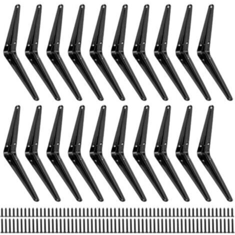 Supports d'étagère métalliques noirs, 20 pièces, charge lourde, angle droit 90°, dimensions 150 x 200 mm (1/4)