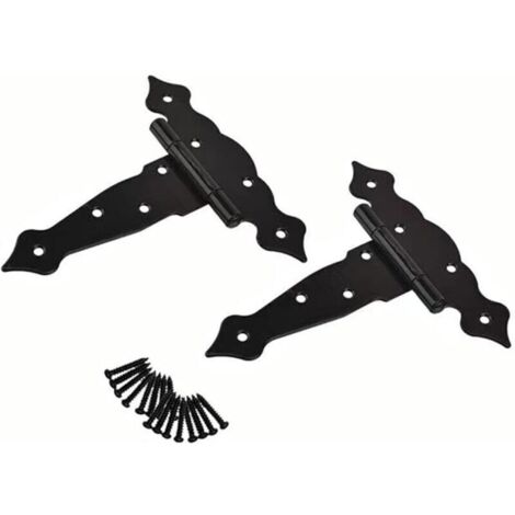 Charnières en fer forgé noir Lot de 2 – T-Strap renforcé 15 cm pour portes de grange, hangar ou clôture – Fixation solide (1/3)