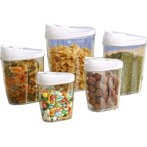 Lot de 5 boîtes hermétiques transparentes pour céréales & fruits secs – 1440 / 960 / 720 / 480 / 300 ml – plastique alimentaire (1/4)