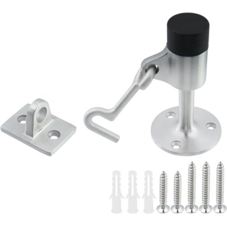 Butée de porte en acier inoxydable avec crochet et tampon caoutchouc insonorisant – Argent, 1 pièce (1/4)